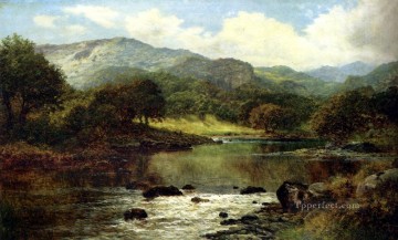  river Art Painting - A Wooded River Landscape Benjamin Williams Leader